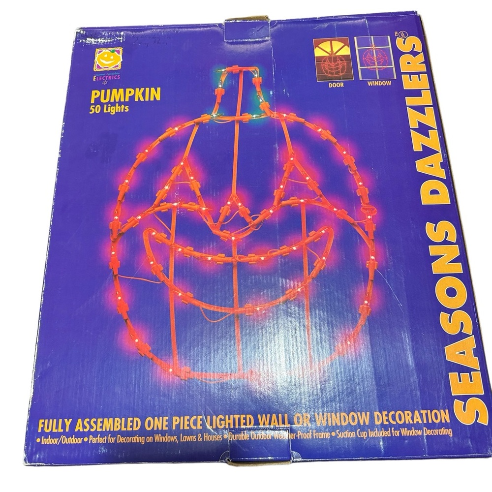VTG Halloween JOL Pumpkin Light Up Hanging Seasons Dazzlers 50 Lights 1996